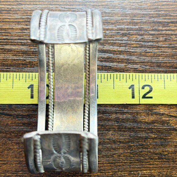 VTG Solid Sterling Silver 925 Etched Textured Open Cuff Bracelet Size 7.5" Fit - Picture 12 of 13